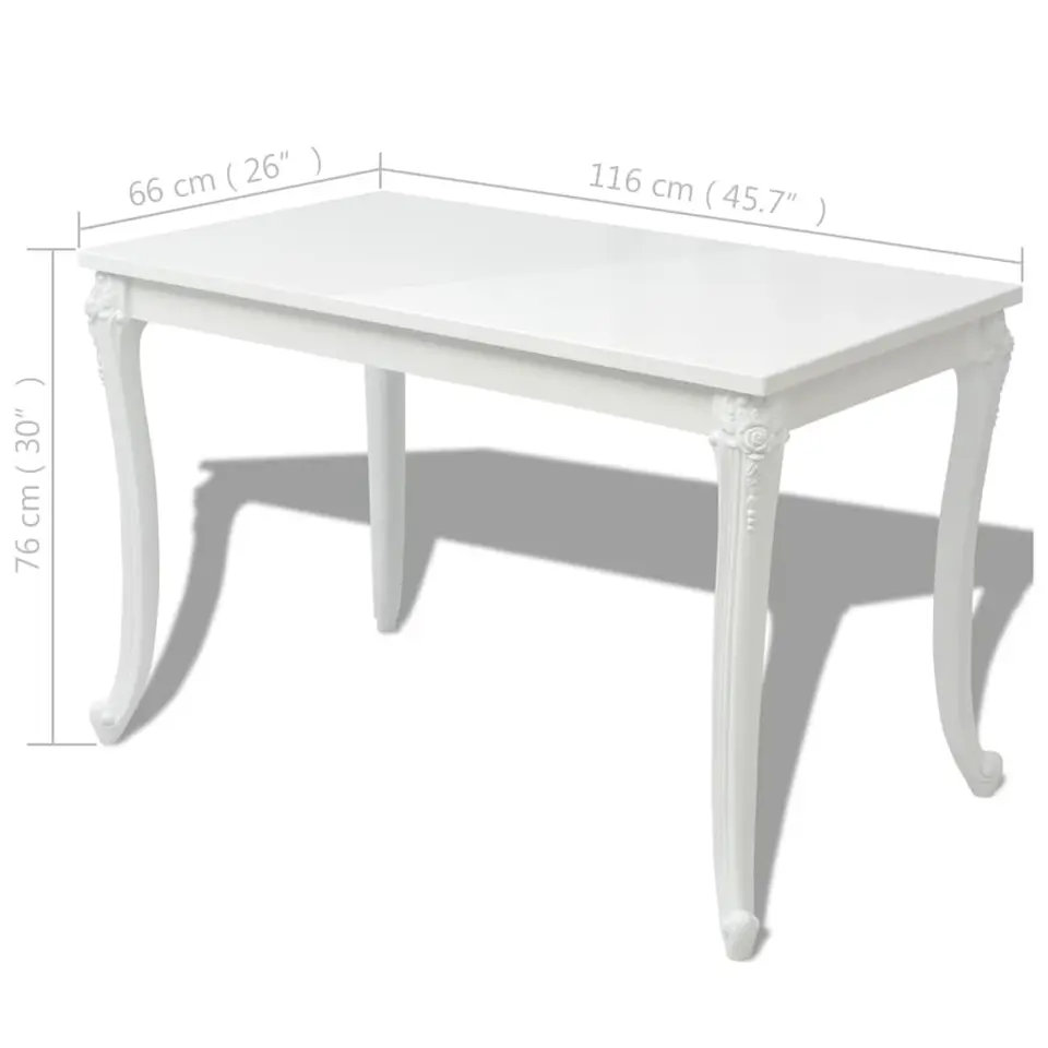 vidaXL - Hoogglans Eetkamertafel - Wit - MDF - 116 x 66 x 76 cm