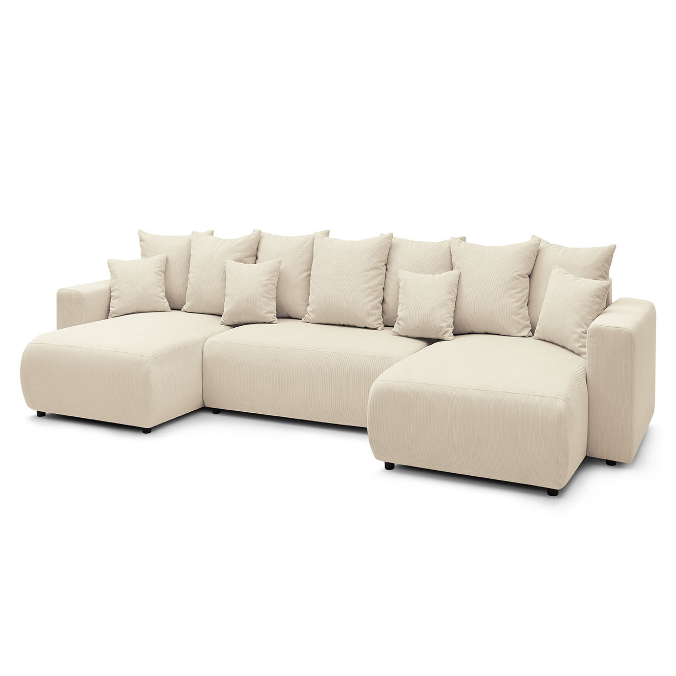 Bobochic Canapé panoramique convertible coffre velours côtelé envy beige - 386x153x95 cm