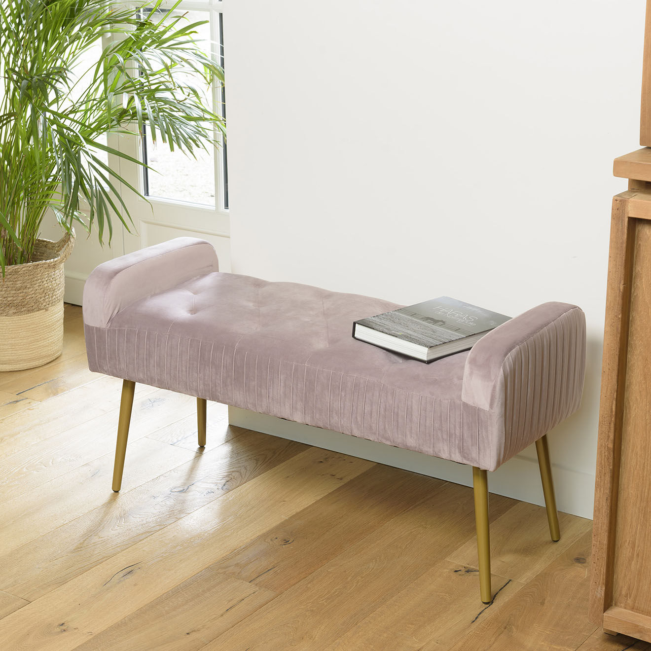Macabane Banc de lit en velours Albane rose - 103x40x53 cm