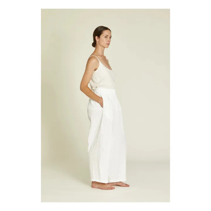 Black Crane Pantalon Large Seersucker | Blanc