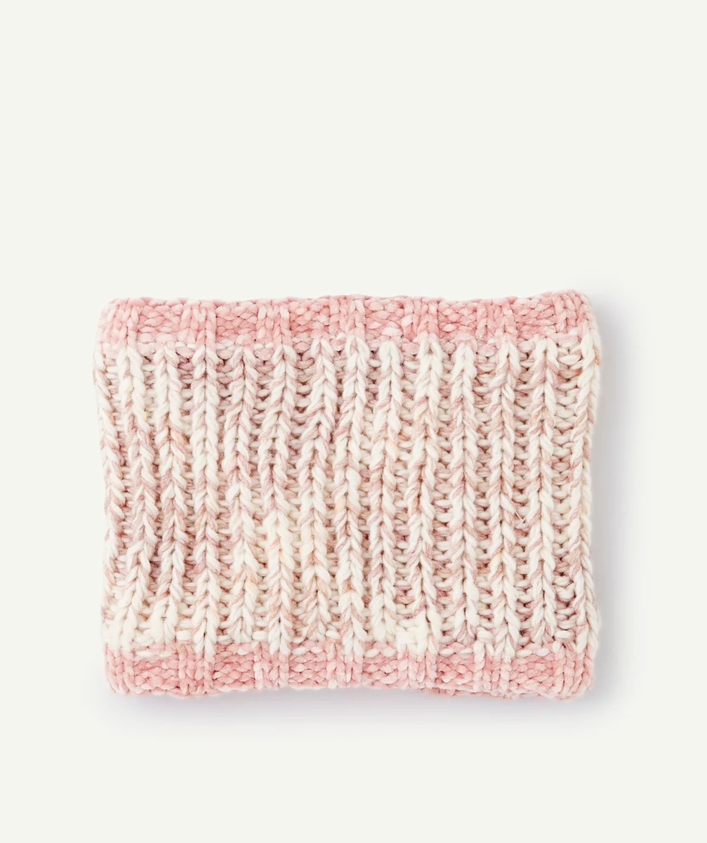 SNOOD FILLE ROSE PÂLE ET BLANC AVEC DOUBLURE POLAIRE