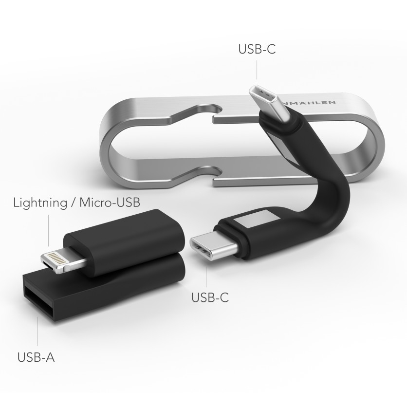 High Six (3A) 6in1 Schlüsselanhänger Micro / USB C / Lightning Ladekabel   Flaschenöffner (HSI00002) - Black