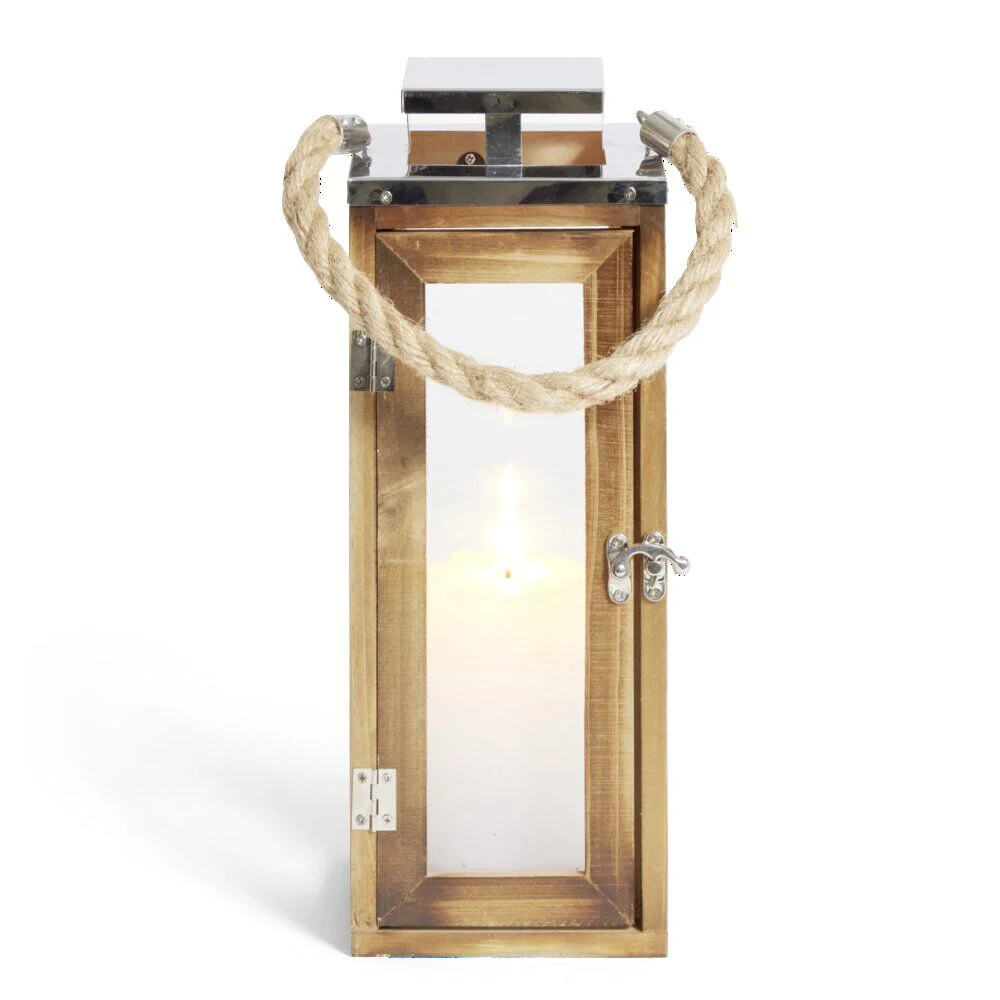 Lanterne bois et verre 14x14xH35cm