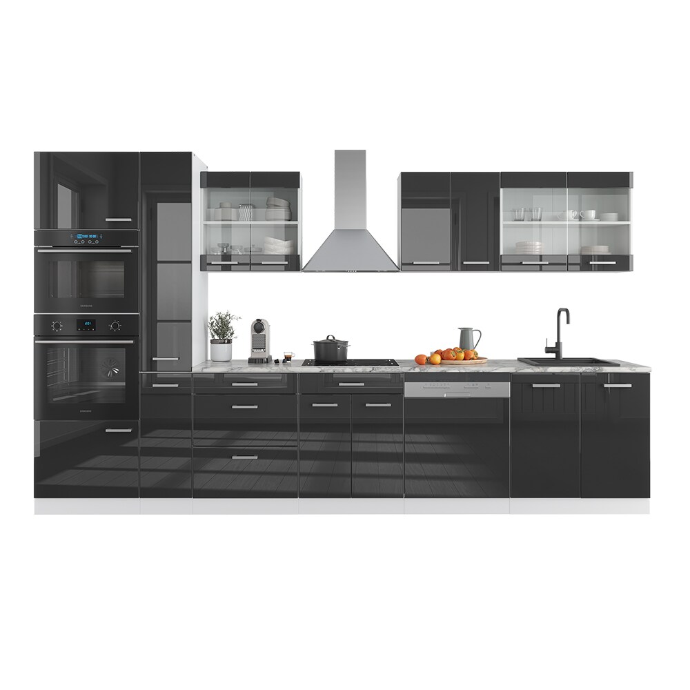 Vicco Küchenzeile Küchenblock Einbauküche R-Line 350 cm Weiß Anthrazit Arbeitsplatte Hochglanz
