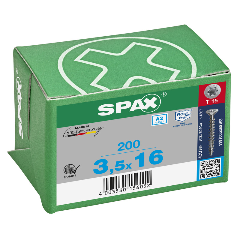 Spax universele schroeven T-STAR plus platkop voldraad RVS 3,5x16mm TX15