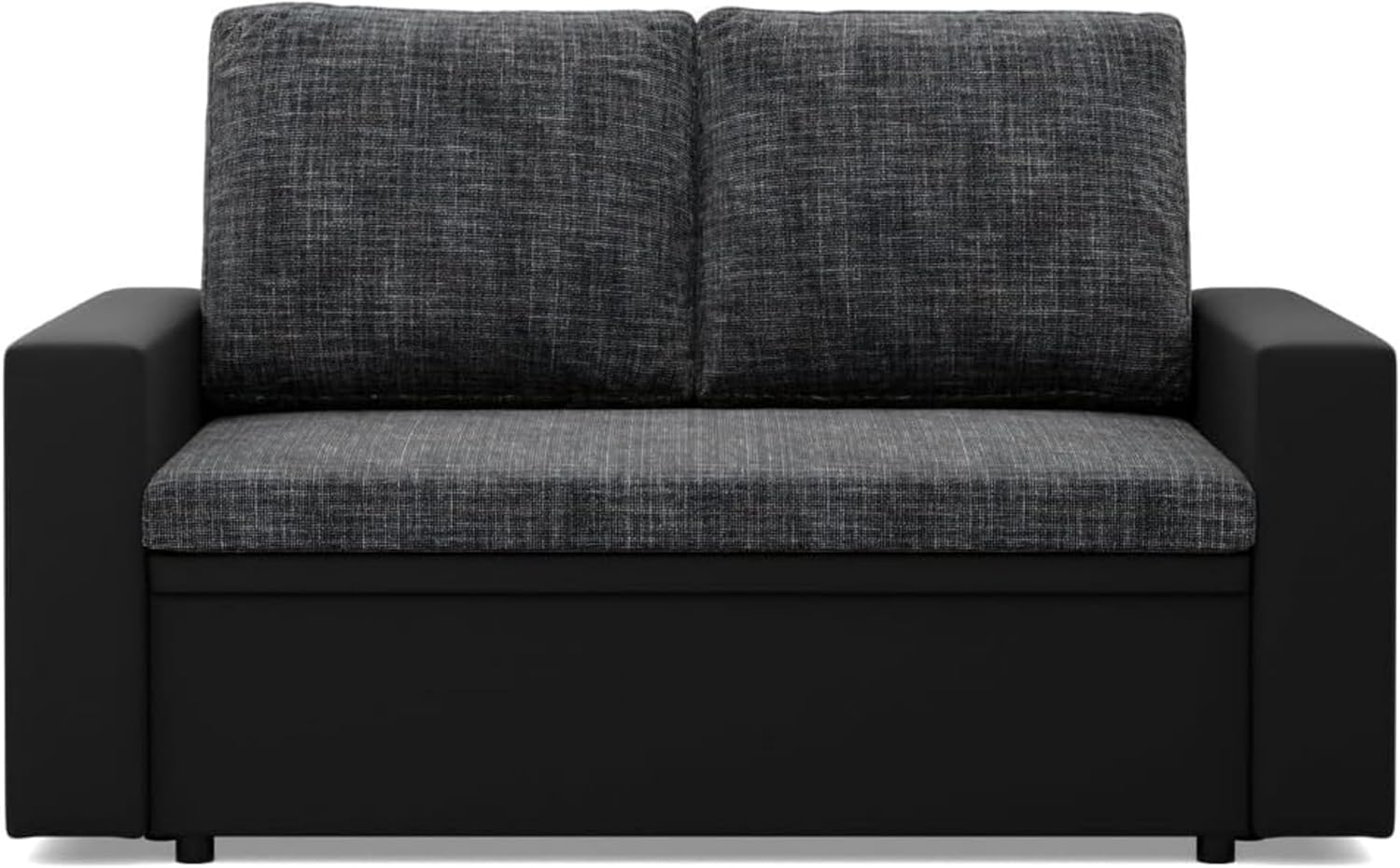 Mebligo - Zweisitzer Sofa Wohnzimmer mit Schlaffunktion, Bettkasten und Kunsteleder 148x90x87 (BxHxT) Dunkelgrau und Schwarz Luna, Schlafsofa Platzsparend, Schlafcouch, Sofabett, Sofa Bed, Bettsofa