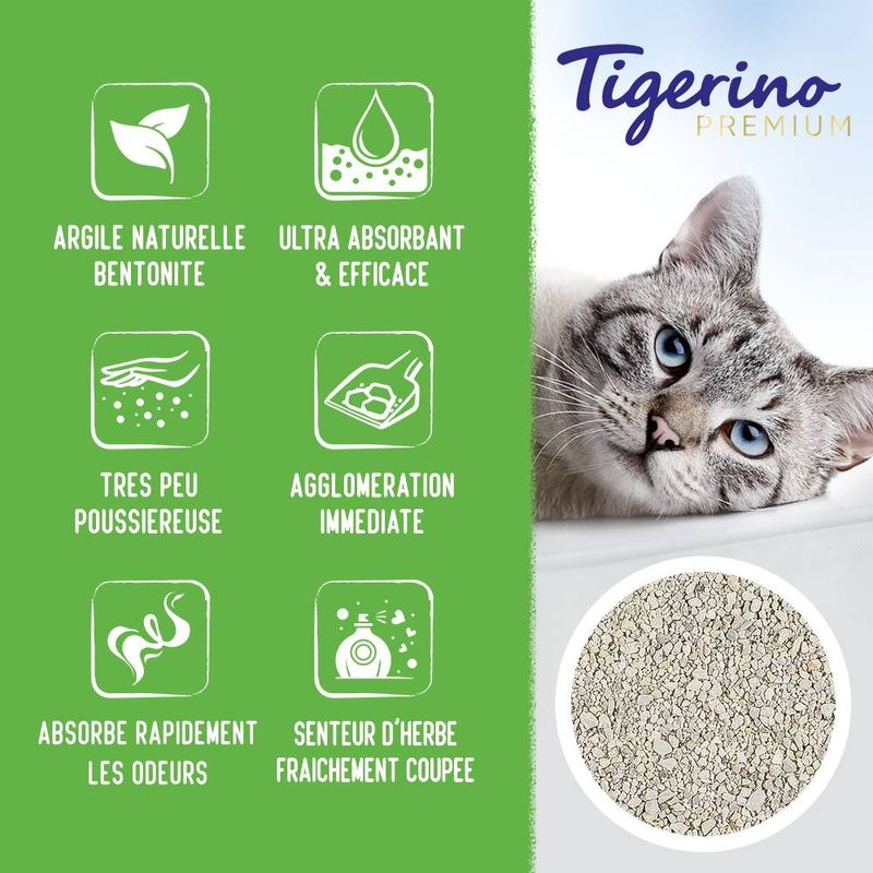 Litière Tigerino Premium, senteur herbe fraîchement coupée