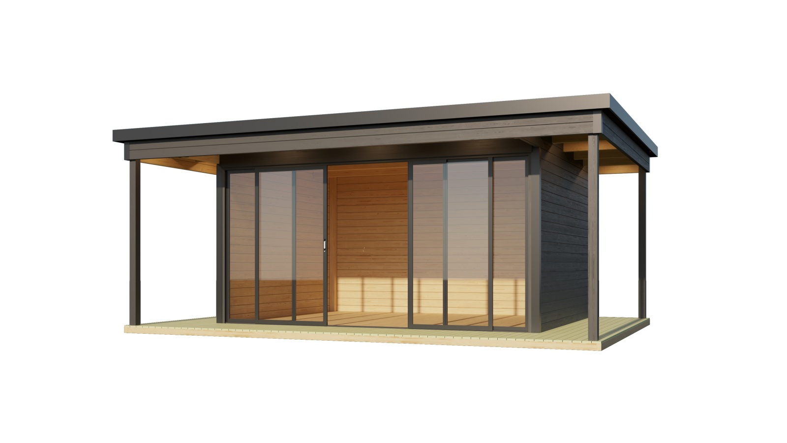 Gartenhaus DOMEO 4 LOGGIA - carbongrau-anthrazit - Fichte massiv