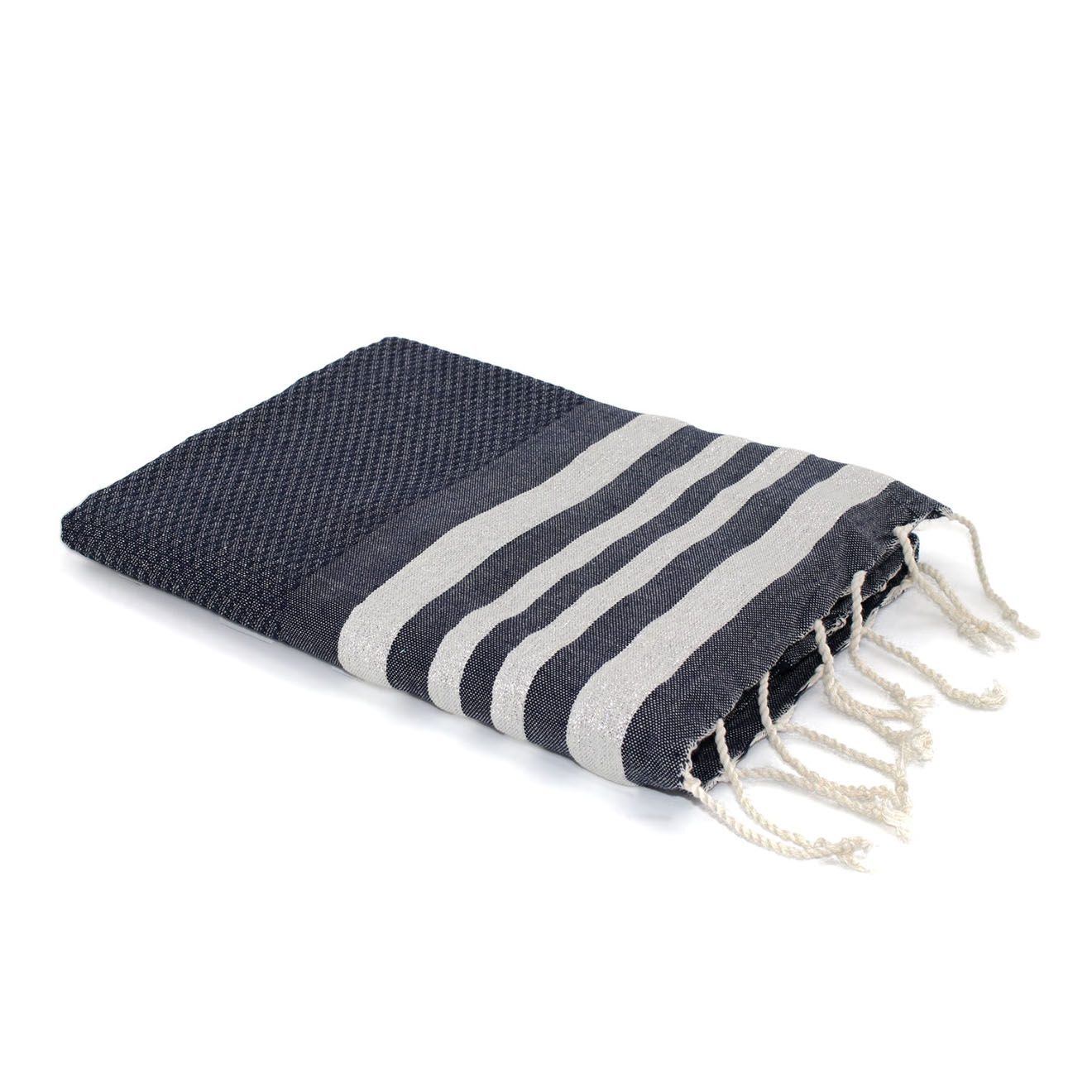 Febronie Fouta Nid d'abeille Hamptons Lurex bleu/argenté - 100x200 cm