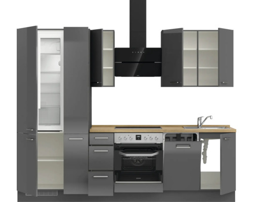 NOBILIA keukenblok met apparatuur Urban 270 cm leigrijs hoogglans voorgemonteerde variant links 4004539009318