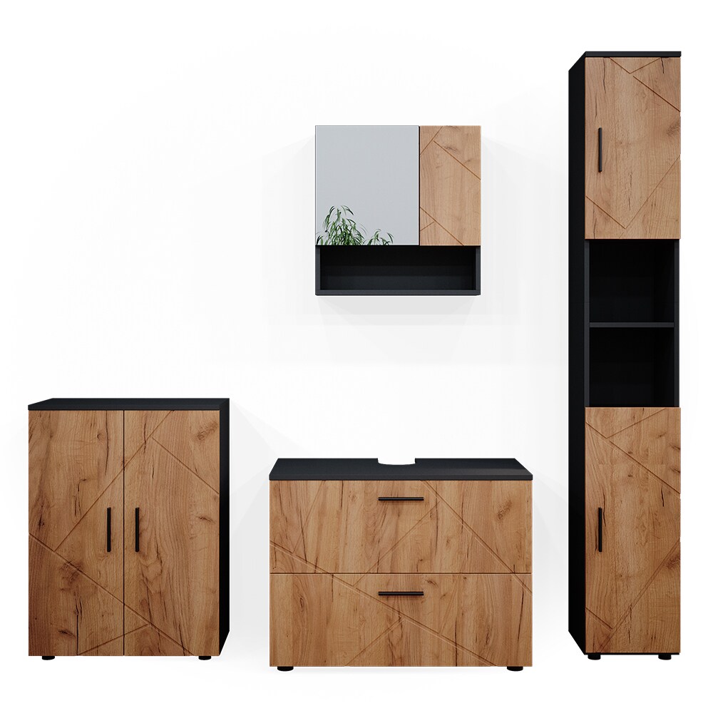 Vicco Badmöbelset Unterschrank Spiegel Badschrank Hochschrank Irma Anthrazit Eiche Badmöbel