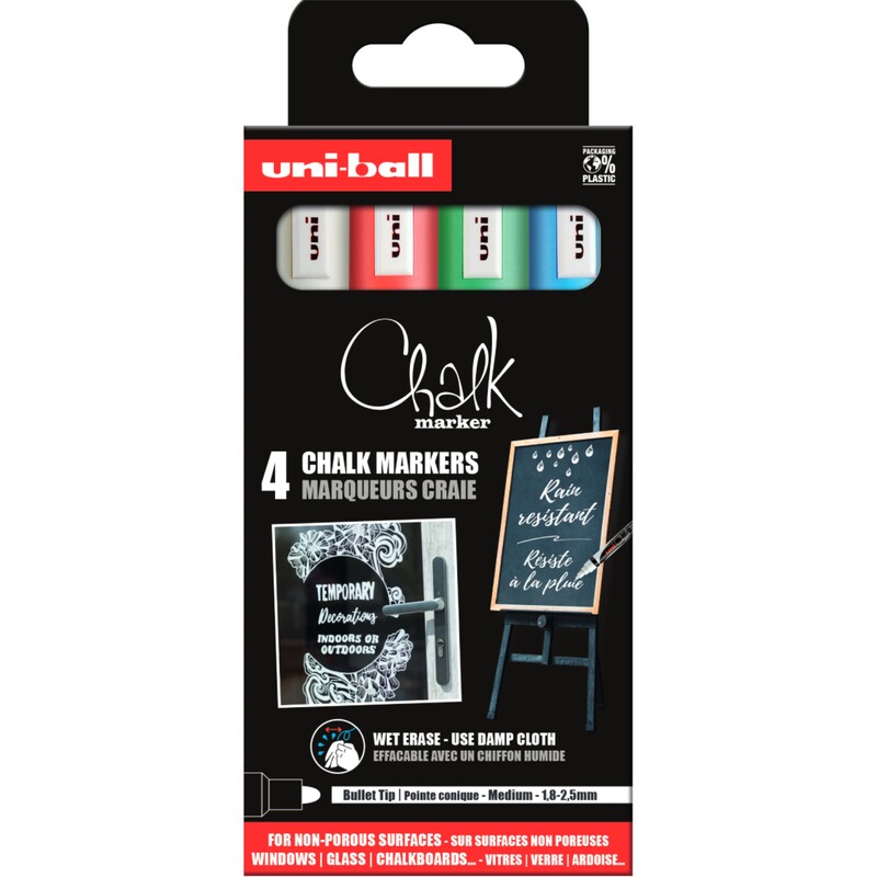 Uni-Ball Chalk Kreidemarker, PWE-5M/4PASSF15, 4 Stück, assortiert