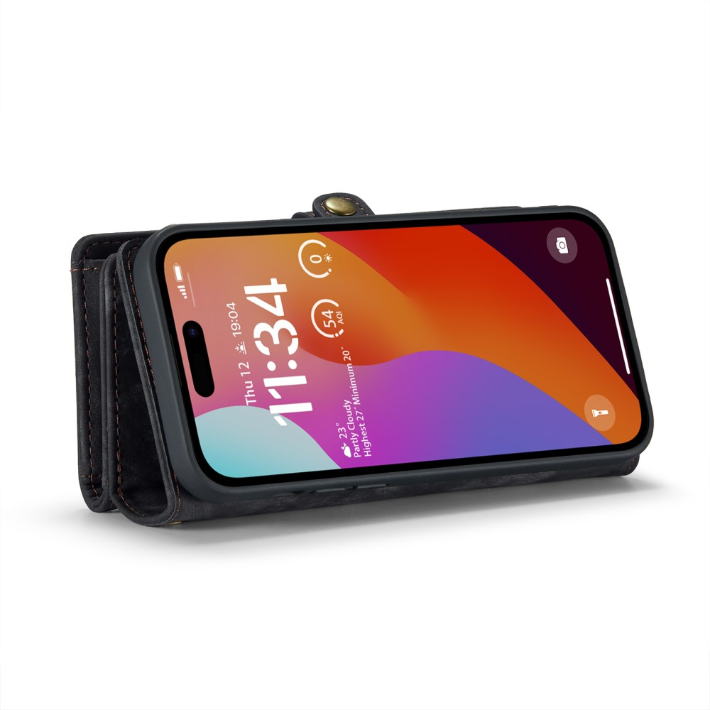 iPhone 16 Pro 2in1 Leder Tasche   Magnet Hardcase Karten Etui - Schwarz