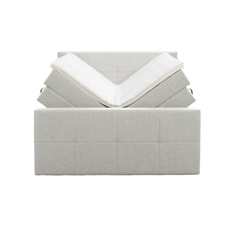 Boxspring met opbergruimte en voetbord Liv geblokt - ecru - 180x200cm