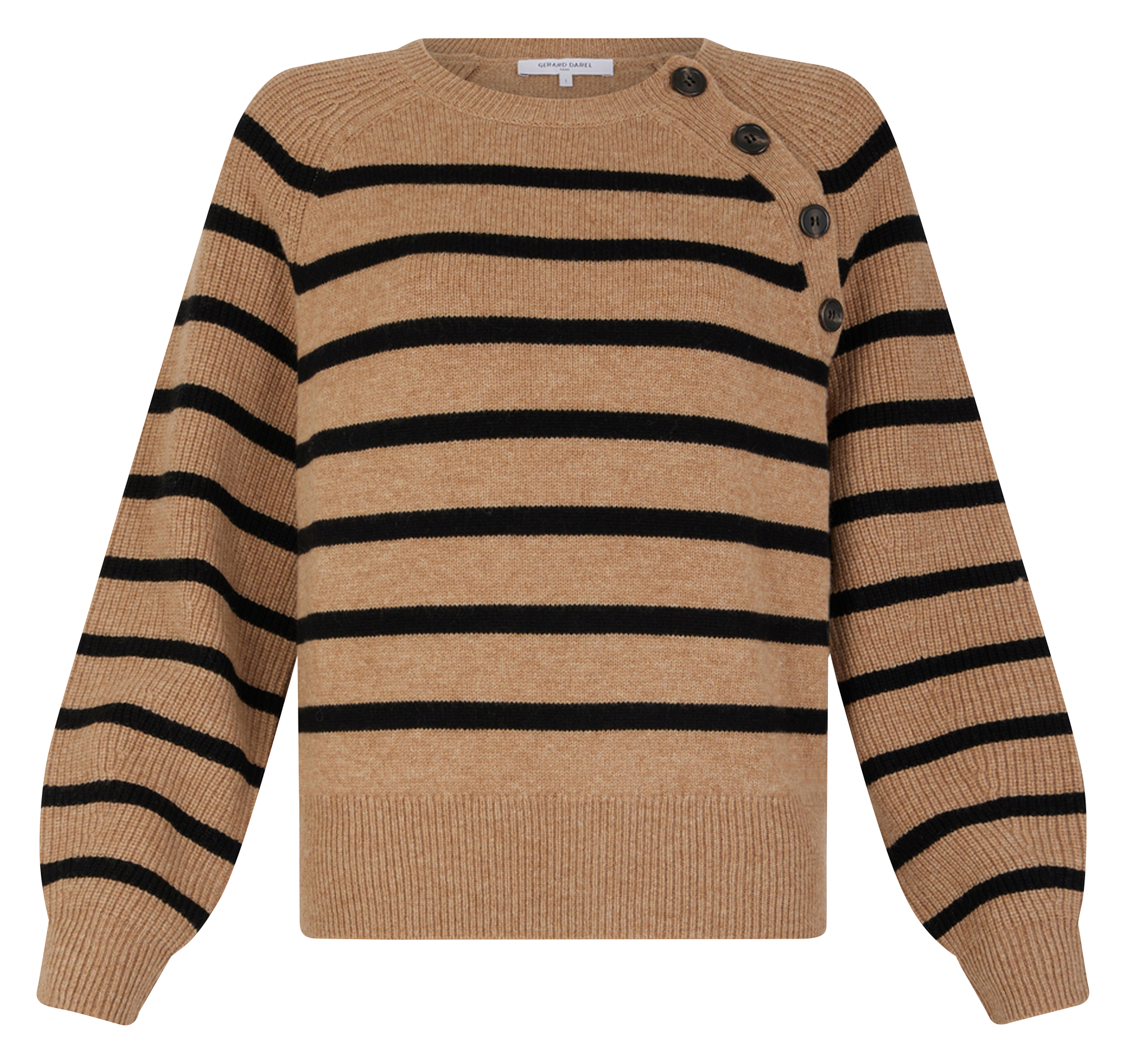 JENNA - Pull droit rayé en laine | Marron