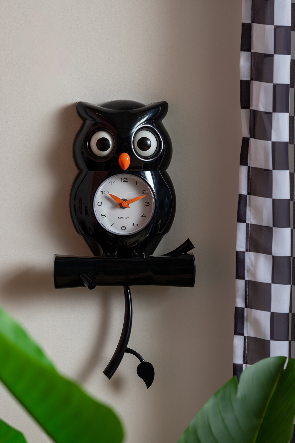 Wall clock Owl pendulum ABS black