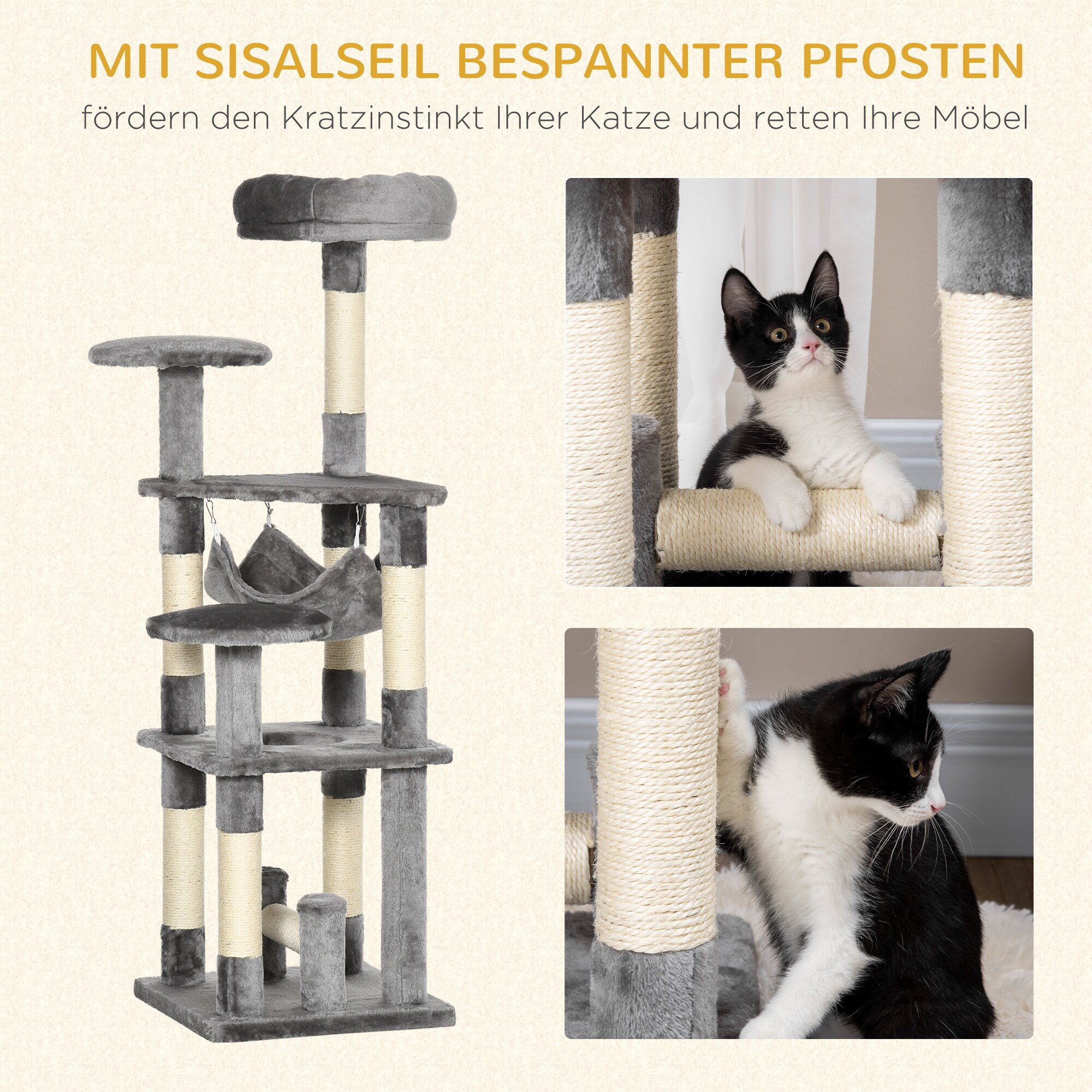 PawHut Katzenbaum mit Hängematte grau 40 x 40 x 132 cm (LxBxH)