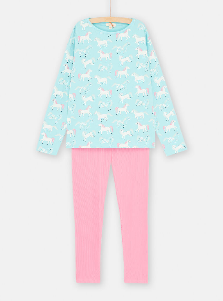 Pyjama bleu océan et rose à imprimé licorne pour enfant