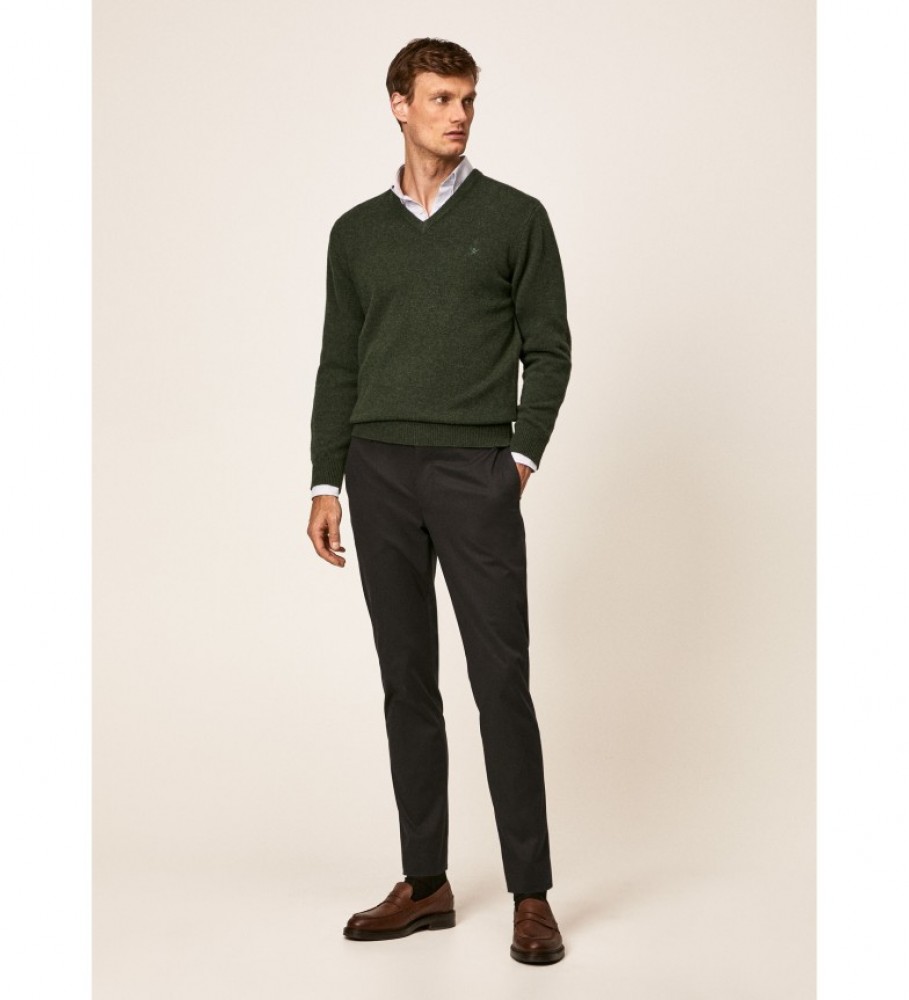 Camisa Hackett Jersey de lã de cordeiro com decote em V cáqui
