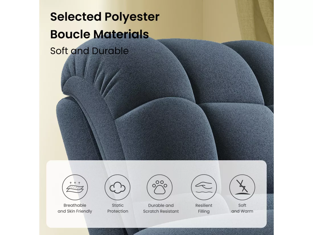 Fauteuil Relax électrique avec Repose-Pieds,Chaise salon en Velours Teddy,Fauteuil à loisirs Réglable,USB,Anti-statique,Confort,96x97x104cm Bleu Gris