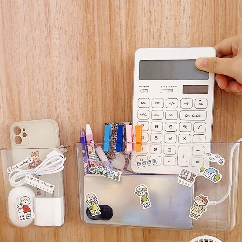 (22x12cm) Büro Wand Organizer Selbstklebender Stifte Köcher Aufbewahrungs Box - Transparent