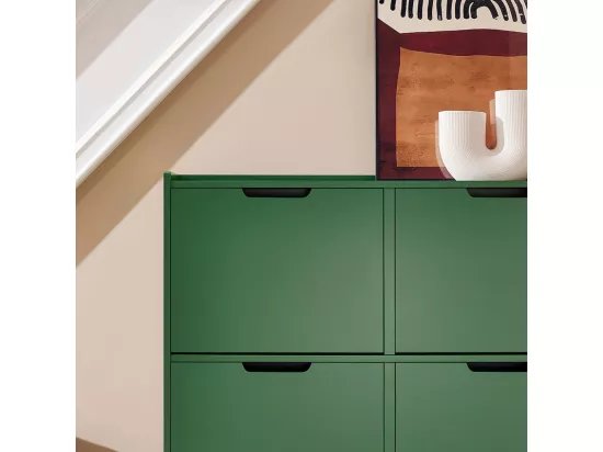 SoBuy Meuble Chaussure, Rangement Chaussure, Meuble d'Entrée, Armoire à Chaussures, Meuble de Rangement, Commode à 4 Abattants, Coffre Rangement, Pieds en Fer, Vert, L100xP19xH90cm, FSR100-SY