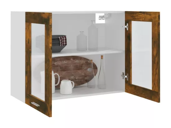Armoire en verre suspendue Chêne fumé Bois d'ingénierie