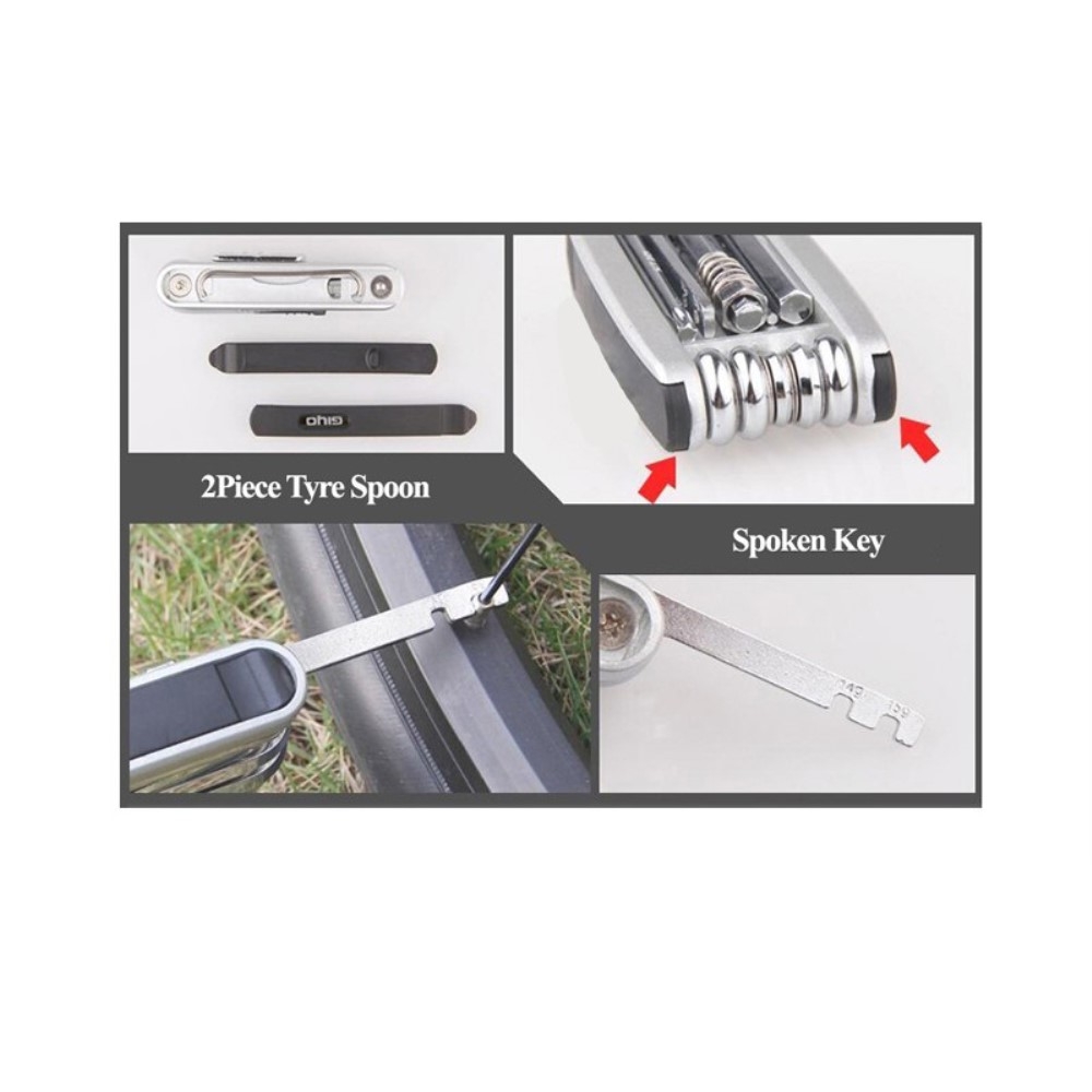 13in1 Velo Fahrrad Werkzeug Kit Multitool Reparaturset Schraubendreher - Silber / Schwarz