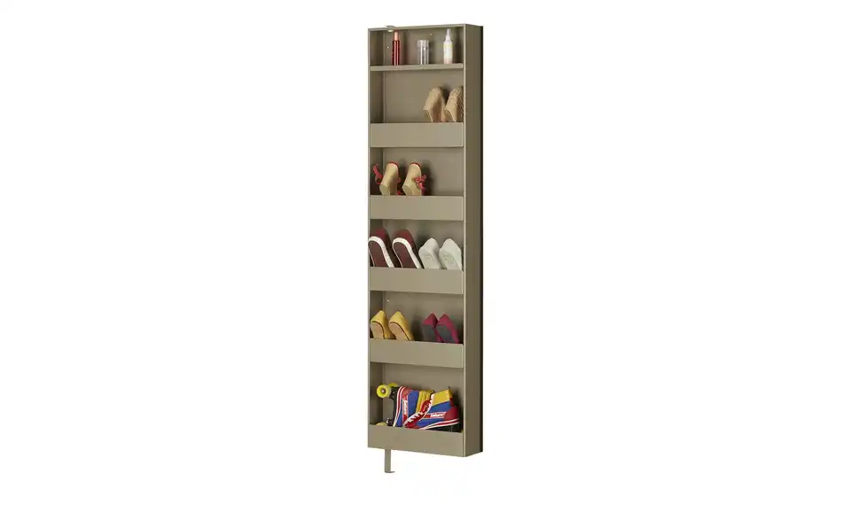 Schuh- und Mehrzweckschrank Santarem Grau, Beige Kristallspiegel mit Rahmen gebürstet