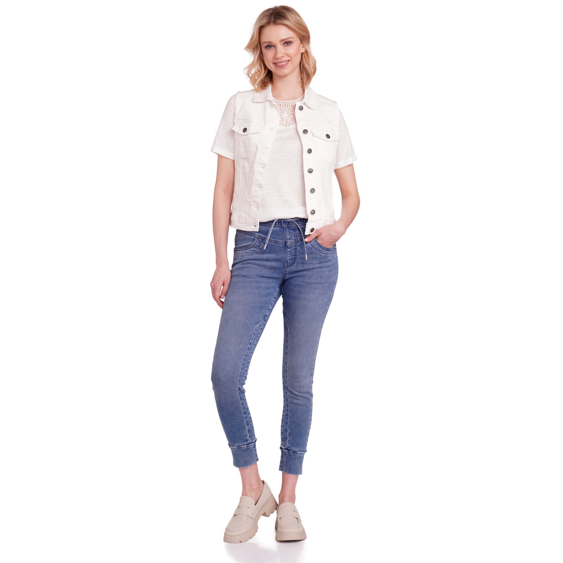 Gina Damen Jeansweste mit vier Taschen weiss