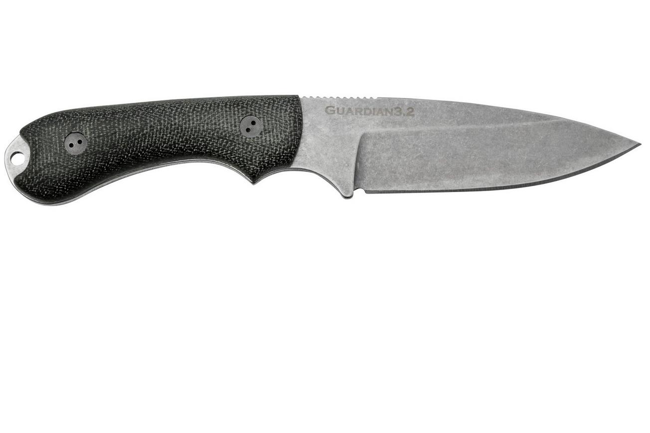 Bradford Knives Guardian 3, 3.2S-101-MC MagnaCut Sabre Stonewashed, 3D Black Micarta, vaststaand mes