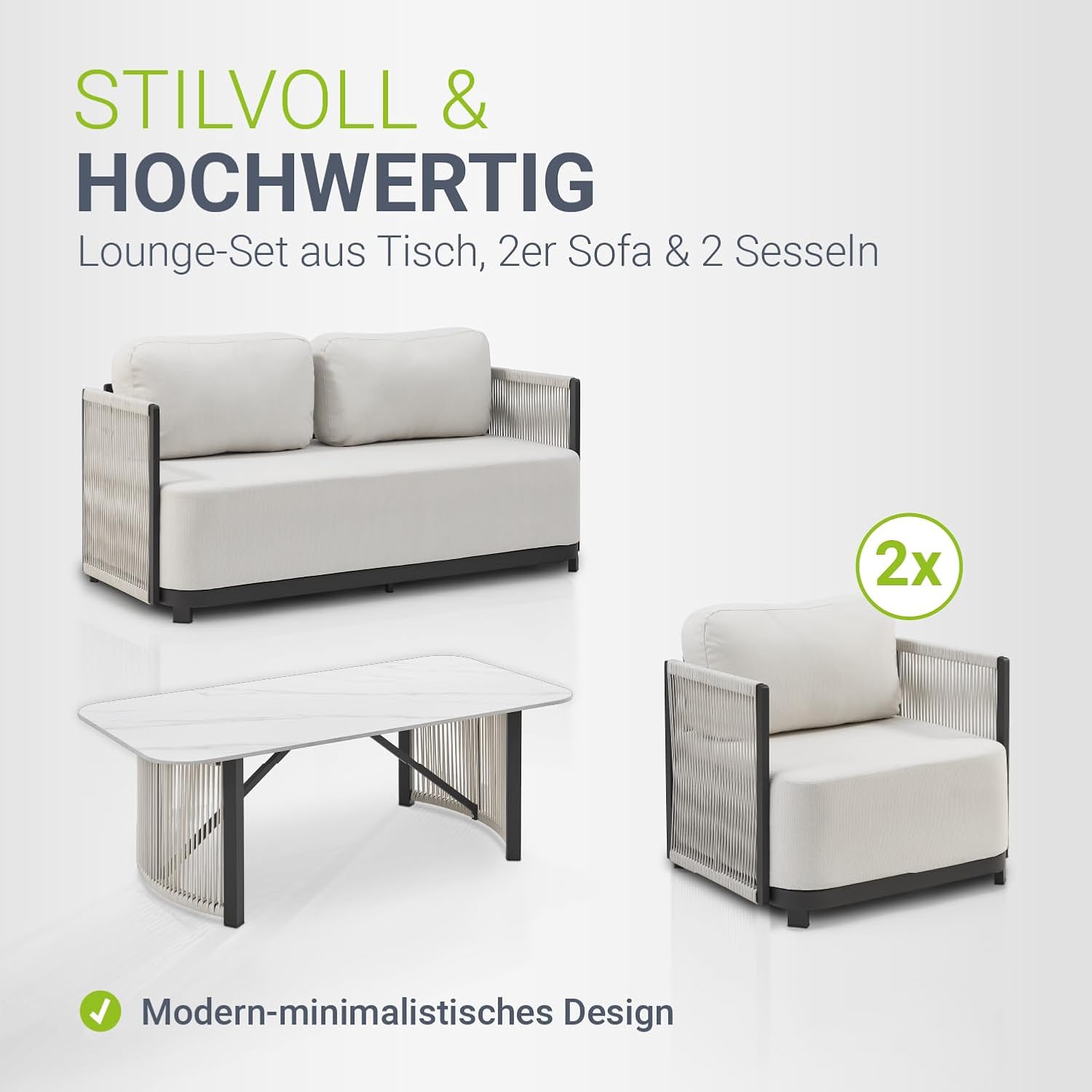 Juskys Premium Outdoor Lounge Curacao - Modernes Gartenmöbel Set, wasserabweisendes Olefin, wetterfest - Möbel für Garten & Terrasse, Gartenlounge