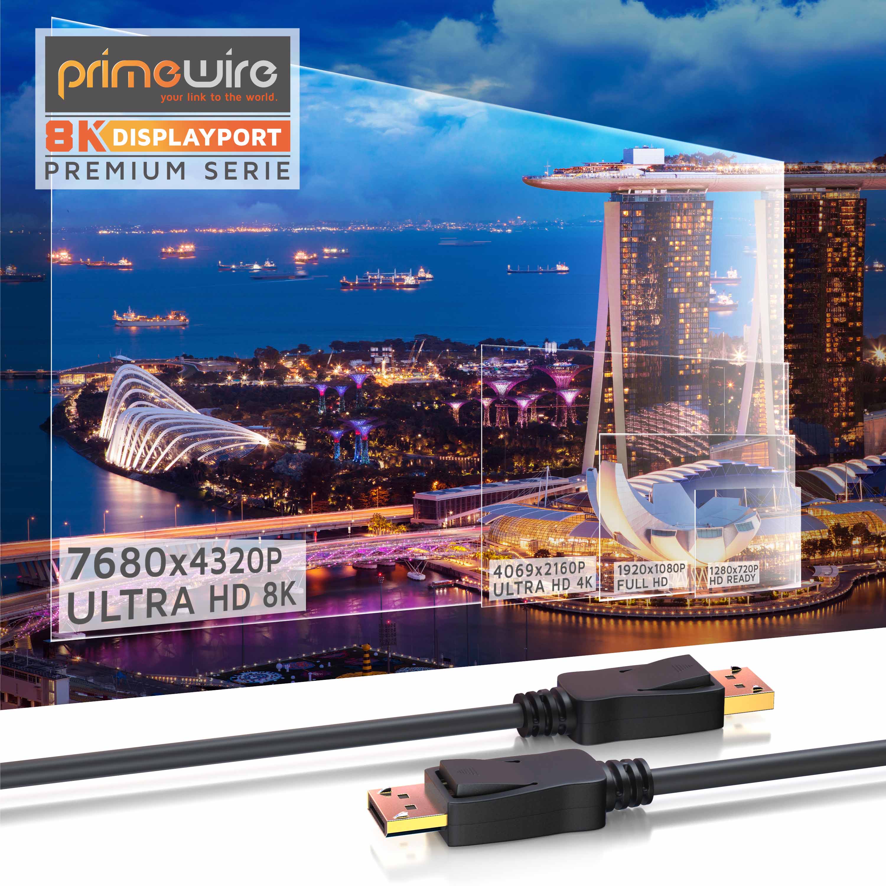 Primewire Premium DisplayPort auf DisplayPort Kabel 8K 7680 x 4320 @ 60 Hz mit DSC - 2m