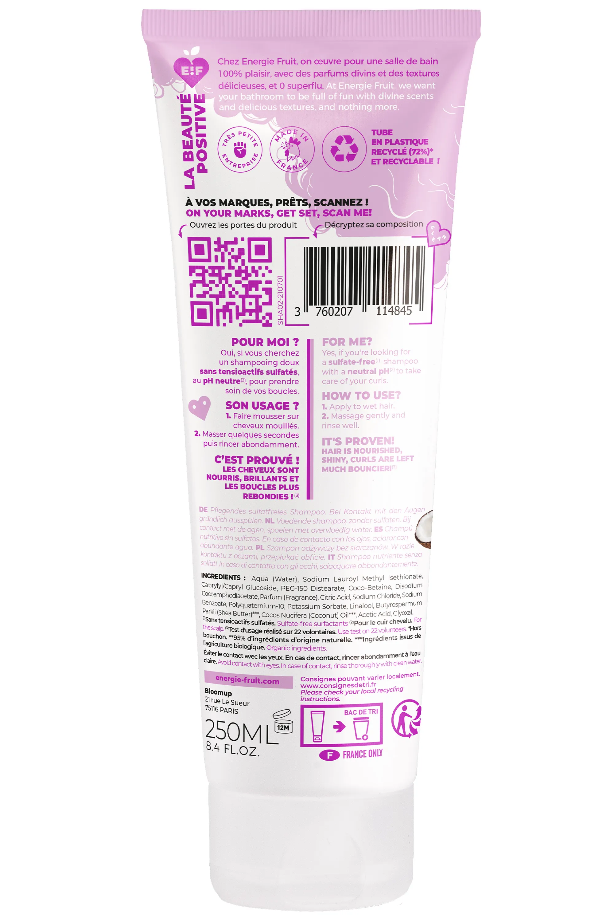 Energie Fruit Shampoing pour cheveux bouclés à la coco & huile de karité-250 ml