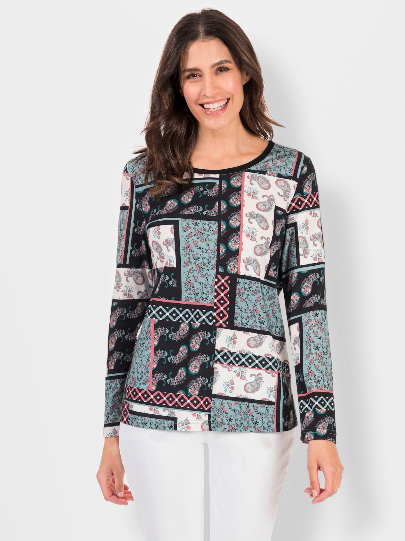 T-shirt mélange coton-modal col rond manches longues