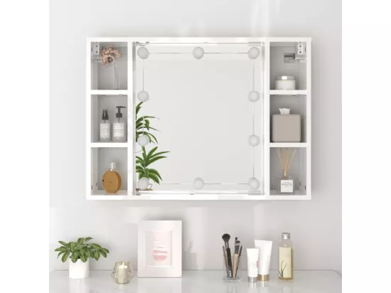 Armoire de miroir avec LED Blanc brillant 76x15x55 cm