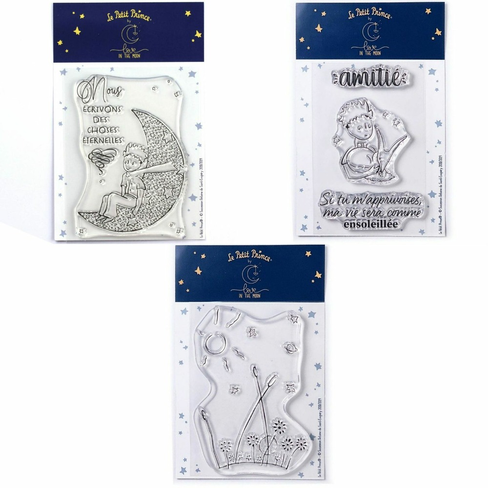 5 tampons transparents le petit prince et la lune + renard + paysage
