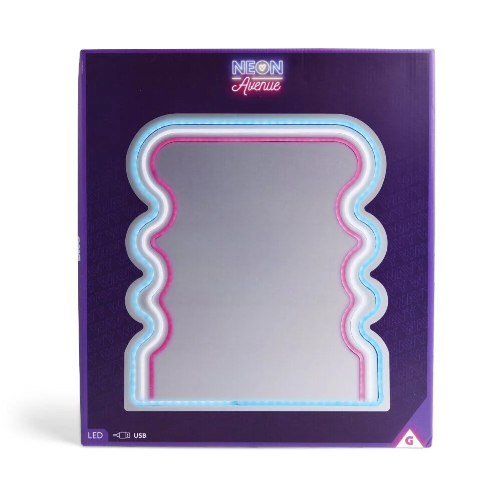 Miroir néon forme vague bleu blanc rose 35x40cm