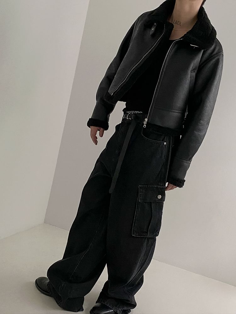 MRCYC - Kunstleren, pluizige cropped ritsjas