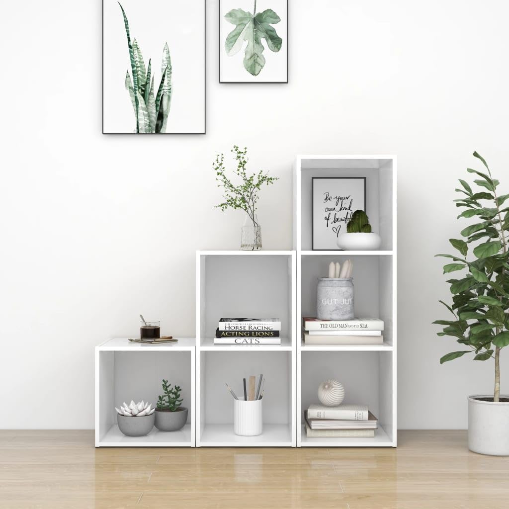 TV-Schrank-Set 3-teilig WeiÃŸ Holzwerkstoff Modernes Lowboard Kommode mit Bequemem Multimedia-Stauraum 37-107 cm Breite für Wohnzimmer und Home Office