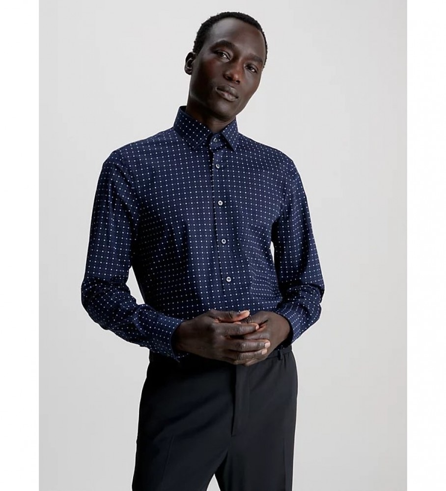 Camisa Calvin Klein Slim Popeline Azul Marinho