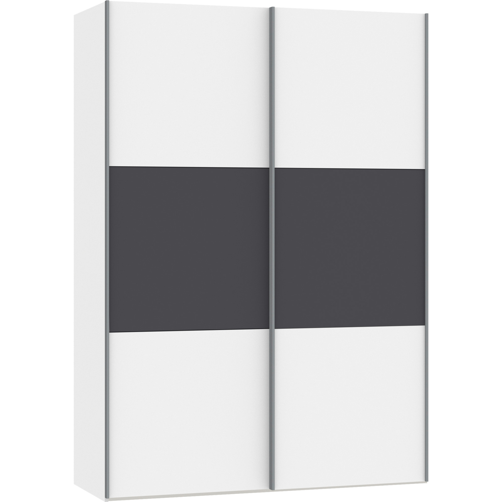 Schwebetürenschrank Schweizer 144 Spanplatte melaminbeschichtet premiumweiss/anthrazit matt