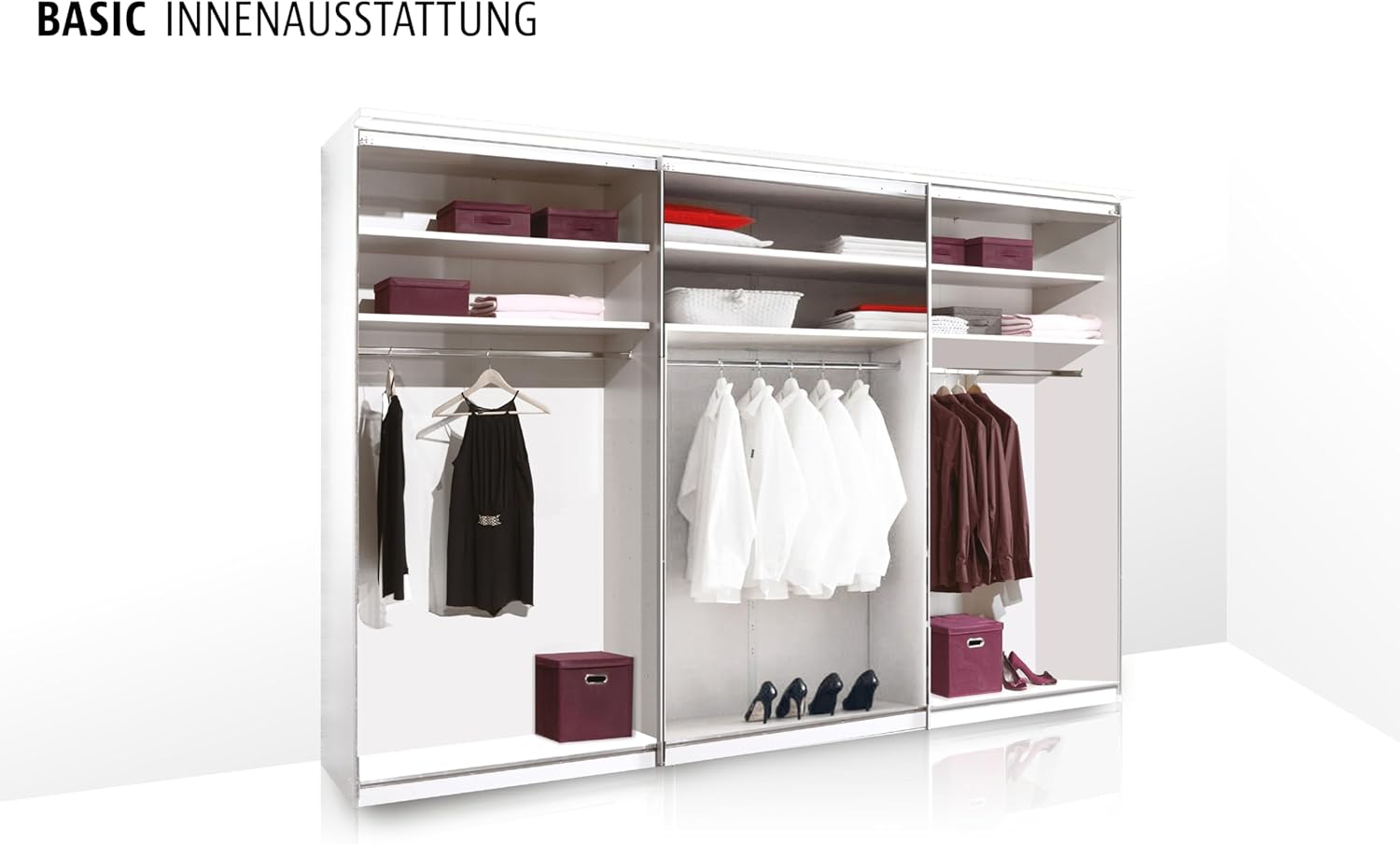 Staud Schwebetürenschrank 3-türig Includo, Dekor weiß, 222cm / 249cm / 68 cm (H/B/T), Basic