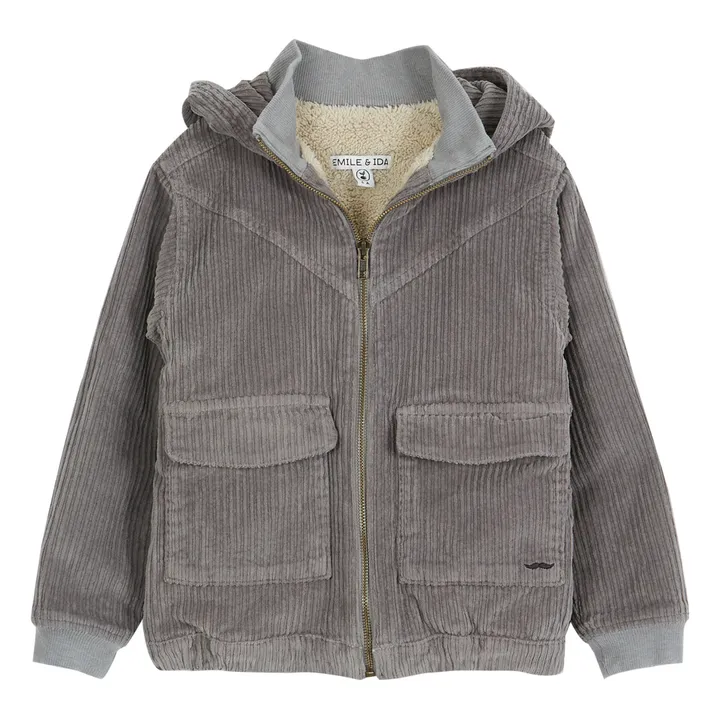Emile et Ida Manteau Velours Côtélé Fourré Façon Fourrure | Gris