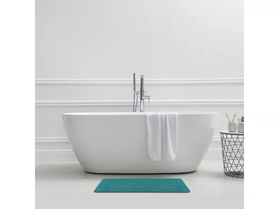 Lot de 2 tapis de bain polyester 50x80cm + contour bleu paon