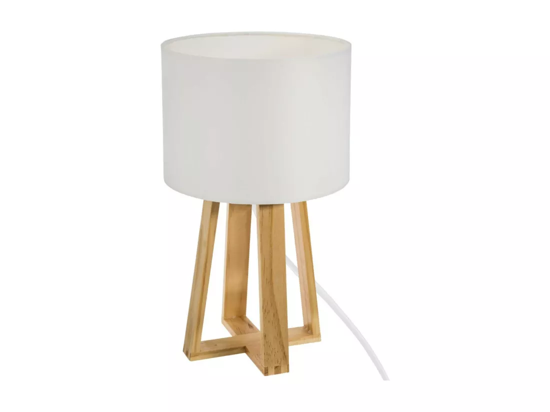 Lampe à poser Pied en Bois et Abat-jour Blanc H 34.5 cm