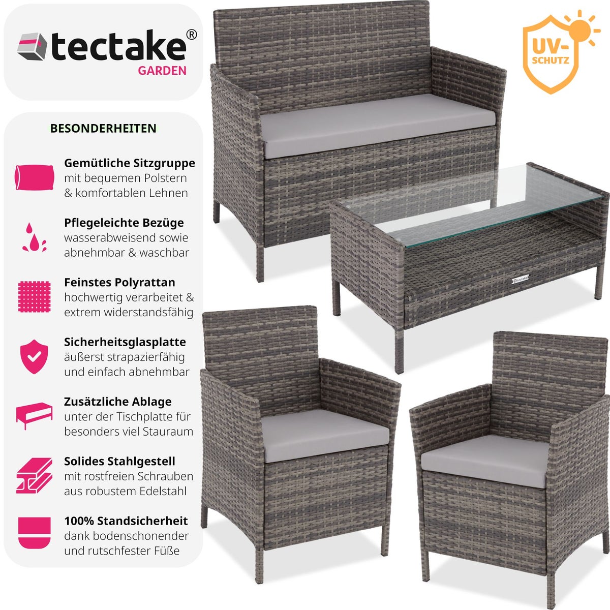tectake Madeira rotan zitset voor 4 personen, eenvoudige montage