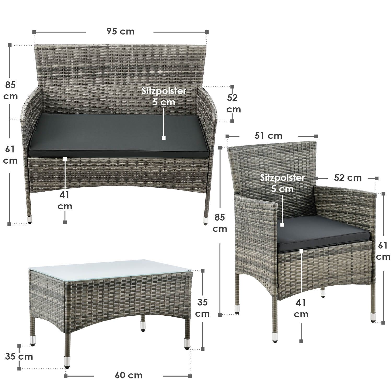 Fort Myers polyrotan grijze loungeset