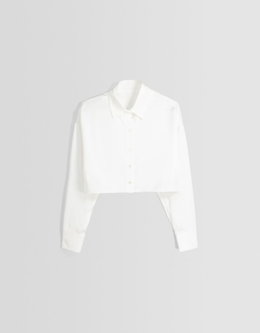Camisa cropped de cetim com mangas compridas