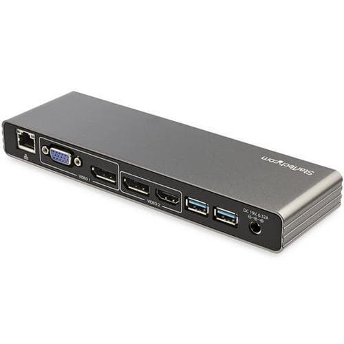 StarTech.com TB3DK2DHVUE, Ledningsført, Thunderbolt 3, 85 W, 10,100,1000 Mbit/s, IEEE 802.3,IEEE 802.3ab,IEEE 802.3u, Grå